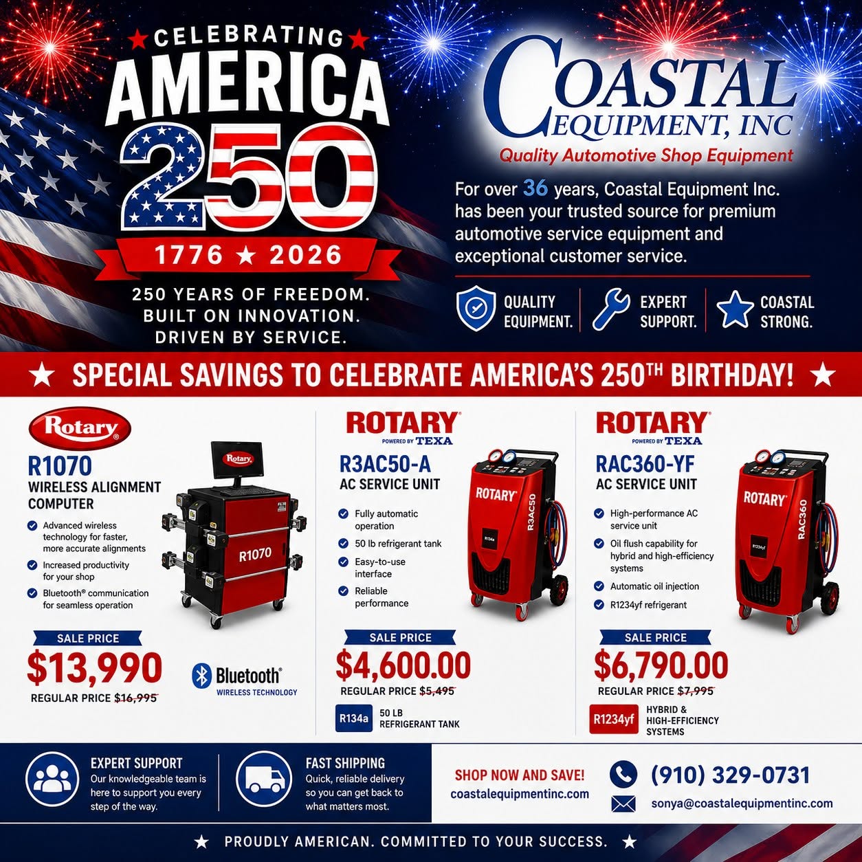 Read more about the article Join us in celebrating America’s 250th Birthday with special savings on trusted automotive shop equipment!